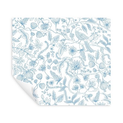 Blue and Cream Floral Botanical Peel and Stick Wallpaper Roll