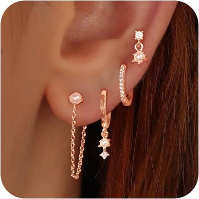 Gold Earrings for Women, 14k Gold Plated Dangle Huggie Earrings for Women Trendy Dainty Gold Hoop Earring Stacks Pearl Chain Drop Cartilage