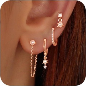 Gold Earrings for Women, 14k Gold Plated Dangle Huggie Earrings for Women Trendy Dainty Gold Hoop Earring Stacks Pearl Chain Drop Cartilage - 1 of 4