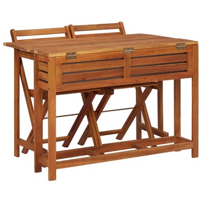 Acacia Wood Garden Planter Table & Bistro Chair Set with Zinc Pot