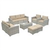 ELJGET 10PCS Outdoor Patio Wicker Furniture Set Cushioned Sectional Sofa Storage Coffee Table Beige Cushion - 3 of 4