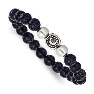 Chisel Stainless Steel Antiqued and 10mm Blue Quartz Beaded Moon 7.5" Stretch Bracelet - 1 of 4