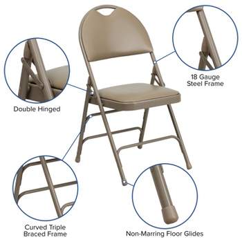 Flash Furniture 4 Pack HERCULES Series Extra Large Ultra-Premium Triple Braced Metal Folding Chair with Easy-Carry Handle