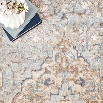 Distressed Medallion Thea Multicolor Synthetic Area Rug, 10' x 14'