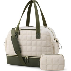 Large Puffer Travel Duffle Bag with Shoe Compartment, Carry On for Women, Hospital and Gym Tote with Toiletry Bag - 1 of 4