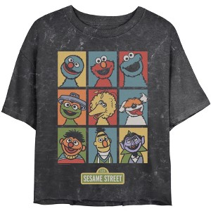 Junior's Sesame Street 9 Panel Puppet Grid Crop T-Shirt - 1 of 4