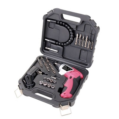 Apollo Tools DT4944P 3.6 Volt Rechargeable Screwdriver with 45pc Accessory Set Pink