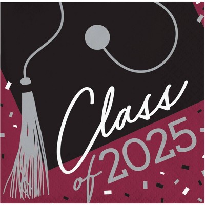 Creative Converting Class of 2025 Graduate Burgundy Red Paper Beverage Napkins 108ct