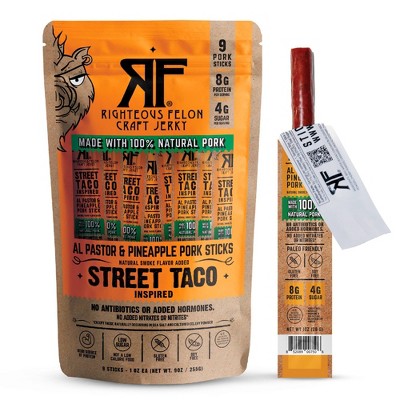 Righteous Felon Craft Jerky Street Taco Protein Snack Pork Meat Stick - 1oz/9ct