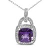 Haus of Brilliance Silver 10X10 MM Cushion Amethyst and Diamond Accent Halo Pendant Necklace - 2 of 4