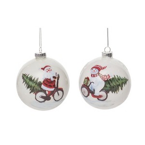 Transpac Glass Christmas Bike Ornament Set of 2 White Tree Ornaments for Indoor Holiday Decoration and Gift Giving - 1 of 2