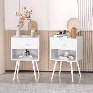 VECELO Set of 2 Industrial Nightstand Mid-Century Side End Table/Bedside Table with Drawer Brown/Gray/Marble White - 1 of 4