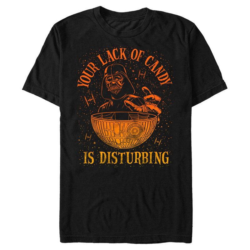 Men's Star Wars Halloween Darth Vader and Death Star Your Lack of Candy is Disturbing T-Shirt, 1 of 6