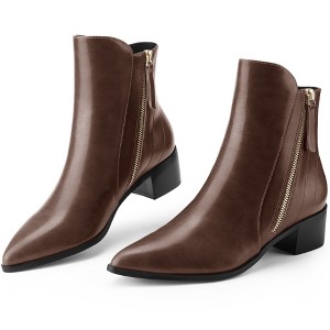 BLISSFUL STEP Women's Classic Low Heeled Pointy Toe Short Ankle Booties - 1 of 3