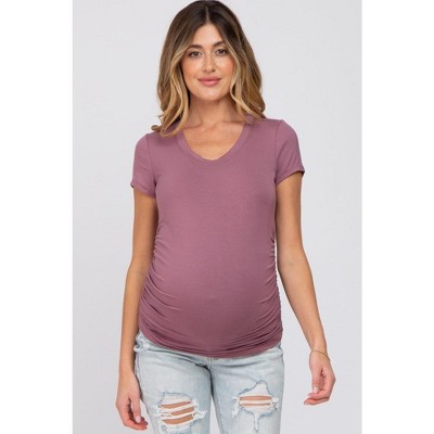 PinkBlush Dark Mauve Basic Short Sleeve Maternity Fitted Top