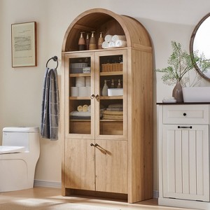 71" Tall Arched Pantry Cabinet with 4 Doors & Adjustable Shelves & Hidden Drawer, Modern Farmhouse kitchen Storage Cabinet - 1 of 4
