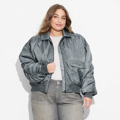 Женские куртки Wild Fable Women's Washed Nylon Bomber Jacket - Wild Fable™ Teal Blue 2X: Loose Fit, Rib Cuffs, Front Pockets — фото 2