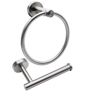 Itopfox 2pc Bathroom Hardware Set Stainless Steel Brushed Nickel Toilet Paper Holder and Towel Ring with Hardware Pack Rustproof - 1 of 4