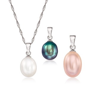 Ross-Simons 8-9mm Cultured Multicolored Pearl Set: 3 Pendants With Necklace in Sterling Silver Size 18 - 1 of 4