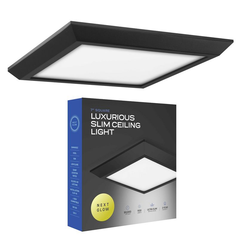 Next Glow Ultra Slim 7" LED Ceiling Light Fixture, 3000K Square, Flush Mount Light, 1 of 10