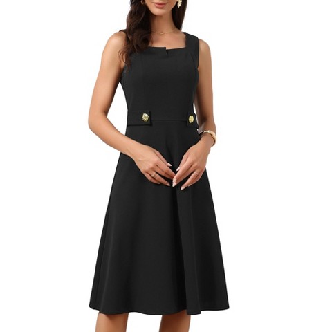 Женские платья INSPIRE CHIC Women's Vintage Square Neck Sleeveless Office Formal Evening A-Line Midi Dresses X-Small Black
