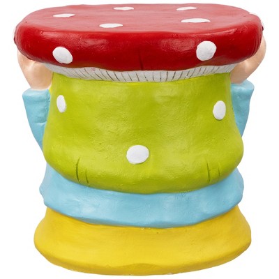 Whimsical Gnome with Mushroom Outdoor Ceramic Plant Stand