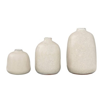 Set of 3 Terracotta Vases with Pitted Sand Finishes Light Gray - 3R Studios