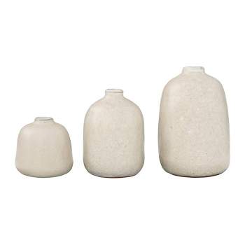 Set of 3 Terracotta Vases with Pitted Sand Finishes Light Gray - 3R Studios