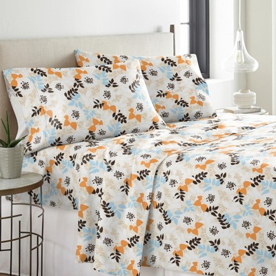 Full Size Organic Cotton Flannel Plaid Sheet Set in Blue and Orange