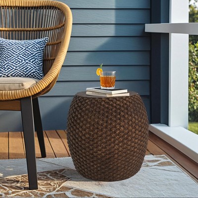 Christopher Knight Home Jayma Outdoor Handcrafted Faux Rattan Lightweight Concrete Accent Table