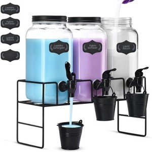 3-Pack 2.2L Glass Laundry Detergent Dispenser Jars for Liquid Detergent and Fabric Softener, Laundry Soap Dispenser for Room Organization - 1 of 4