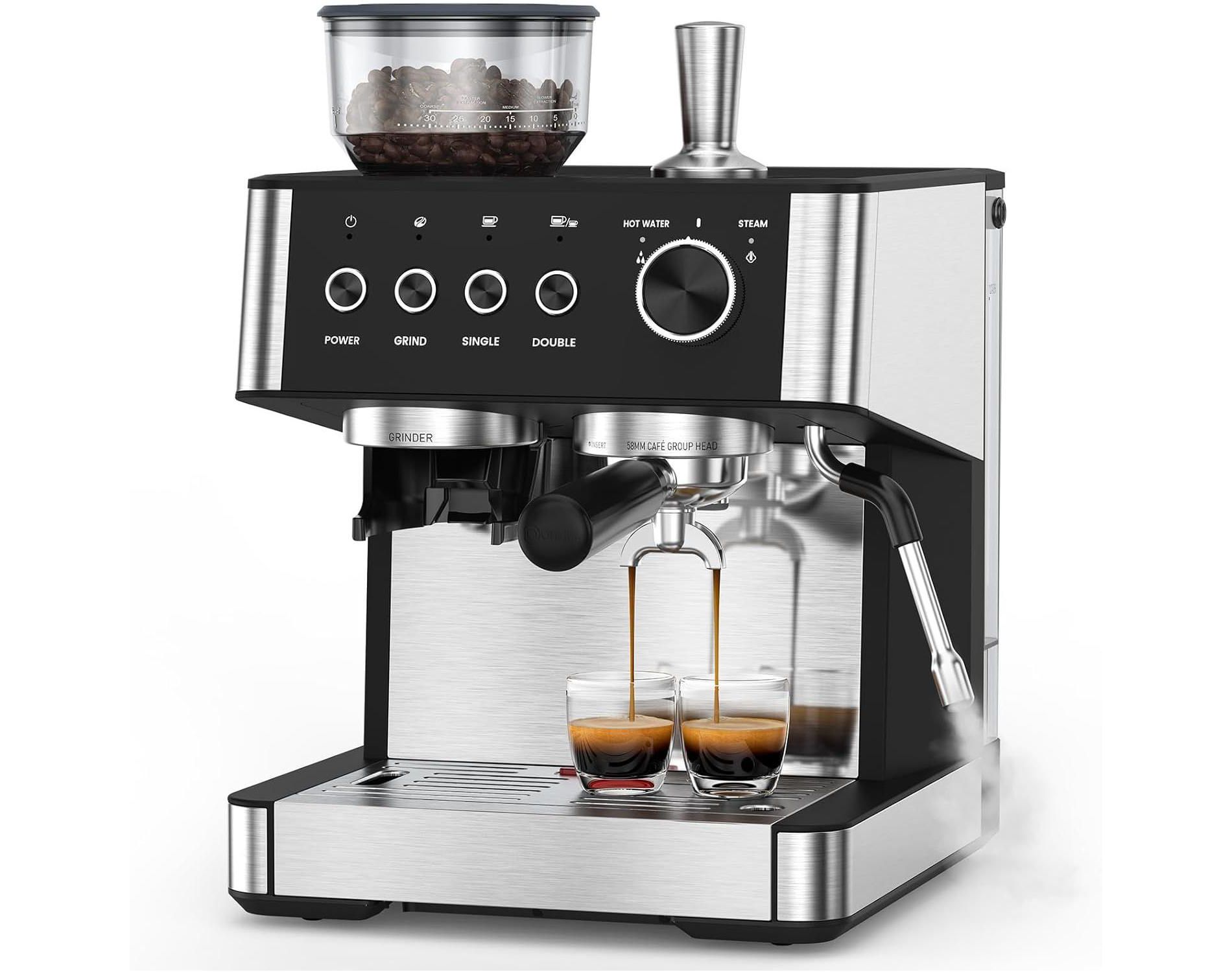 20 Bar Espresso Machines with Grinder, Professional Espresso Maker with Removable Water Tank, Milk Frother Steam Wand for Latte&Cappuccino
