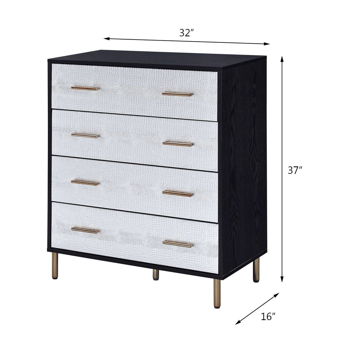 32" Myles Decorative Storage Drawer Black, Silver and Gold Finish - Acme Furniture: Elegant 5-Drawer Chest, Wood Composite, No Assembly Required - thumbnail 5