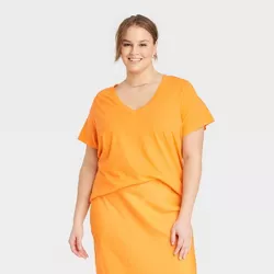 Women's Plus Size Short Sleeve V-Neck T-Shirt - A New Day™ Orange XXL