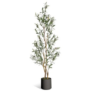 Coucheta 4/5/6/7FT Artificial Olive Tree in Planter, Faux Plant with Natural Wood Trunk, Green Moss & Lifelike Fruits for Home & Office Decor - 1 of 4