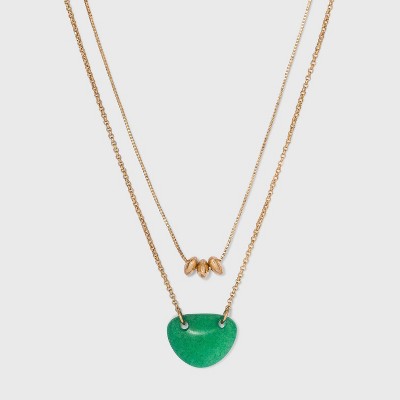 Semi-Precious Worn Gold Layered Pendant Necklace - Universal Thread™ Jade