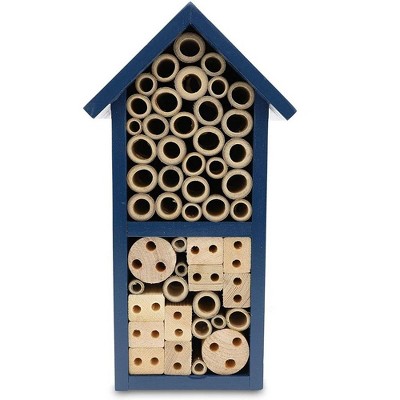 Bright Creations Dark Blue Wood Hive Mason Bee Houses Insect Home for Garden (7.4 x 10.15 x 4.65 Inches)