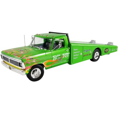 1970 Ford F350 Ramp Truck Sewer Green w/ Flames & Graphics "Rat Fink" Ltd Ed to 880 pcs Worldwide 1/18 Diecast Model Car by ACME