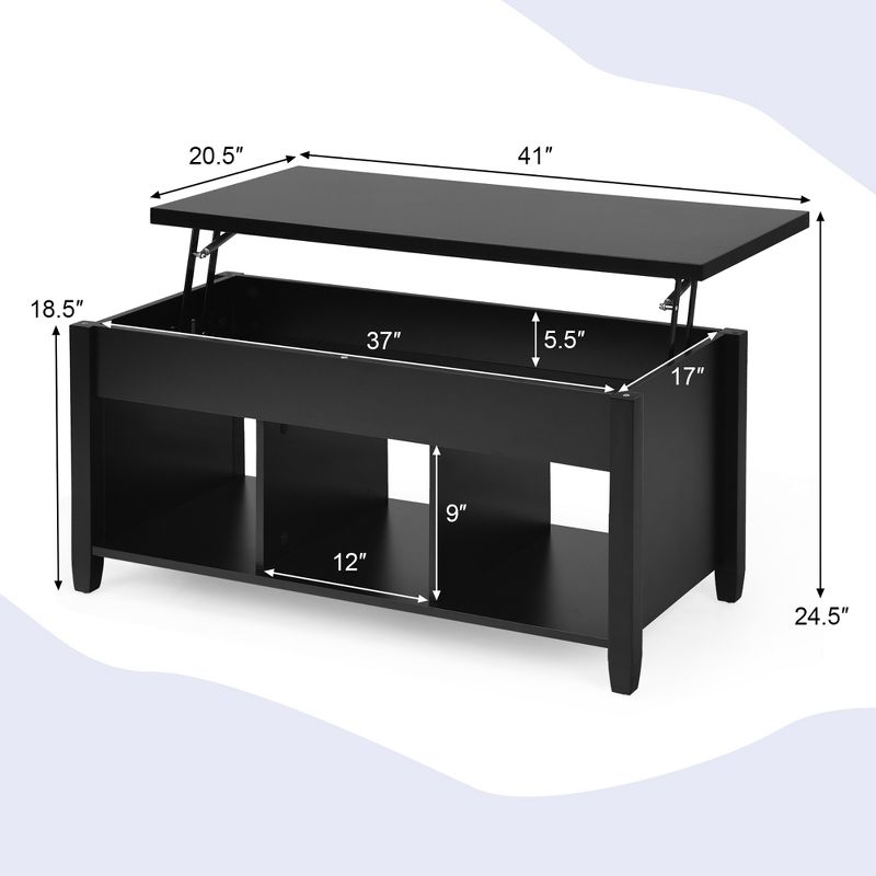 Costway Lift Top Coffee Table w/ Hidden Compartment and Storage Shelves Black, 4 of 11