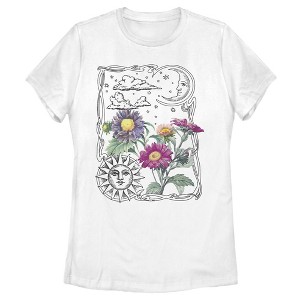 Women's Lost Gods Boho Sun Moon Flowers T-Shirt - 1 of 4