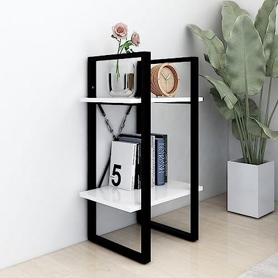 White and Black 2-Tier Engineered Wood Book Cabinet