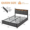 Rustic Linen Bed Frame with Storage Drawers & USB Charging, No Box Spring Needed, Easy Assembly - 2 of 4