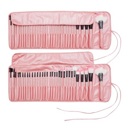 Zodaca 32 Piece Professional Makeup Brush Set with Storage Pouch, Includes Eye Shadow, Foundation, and Blending Brushes (Pink)
