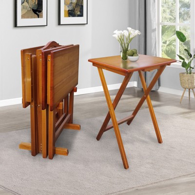 VisioGear 4PCS Folding Table with Storage Rack, Snack Table for Home, Camping, Honey, 18.89"*14.17"*25.59"