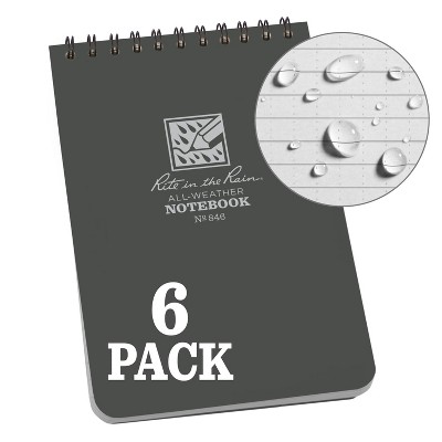 6pk Spiral Notebook 1 Subject Special Ruled 4" x 6" Gray - Rite in the Rain