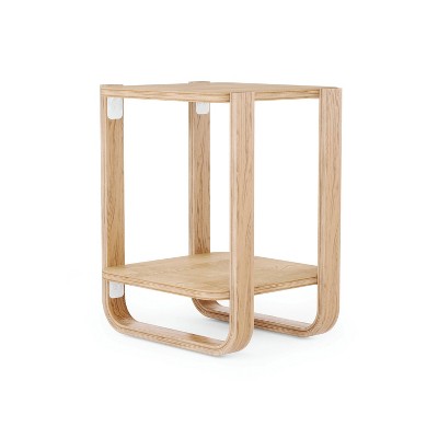 Natural Wood Two-Tier Side Table with Bentwood Legs