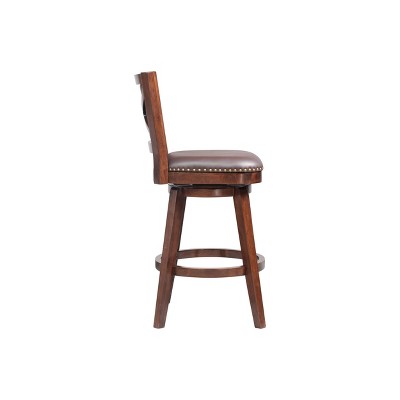 Cappuccino Finish Swivel Bar Stool with Faux Leather Upholstery