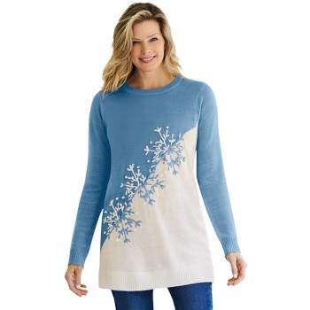 Woman Within Women's Plus Size Snowflake Jacquard Pullover Sweater