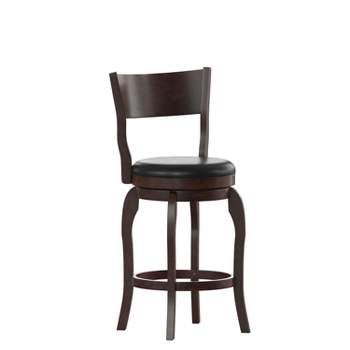 Merrick Lane 24" Classic Wooden Open Back Swivel Counter Height Pub Stool with Upholstered Padded Seat and Integrated Footrest