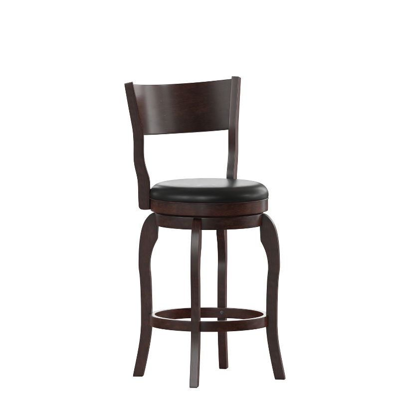 Merrick Lane 24" Classic Wooden Open Back Swivel Counter Height Pub Stool with Upholstered Padded Seat and Integrated Footrest, 1 of 13